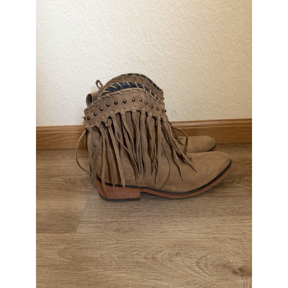 Liberty Tan Leather Fringe Womens Booties Size 9.5 Western Cowgirl